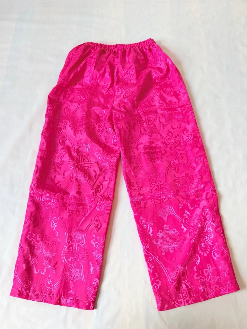 Fuchsia Pink Satin Brocade Tang Suit Pants Youth L